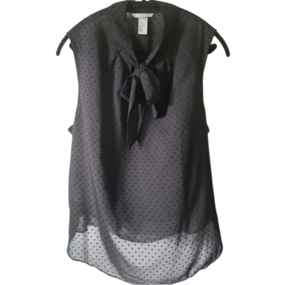 H M Sheer Black Polka Dot Sleeveless Blouse Top Size 18